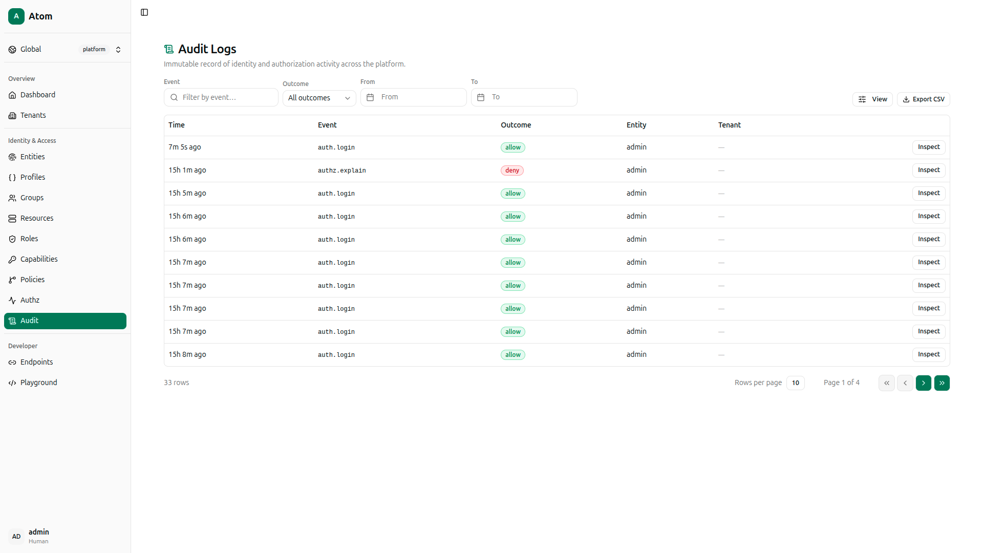 Atom Audit Logs